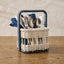 Cream Wicker Cutlery Basket with Navy Spiral Handles, Handwoven Rattan Utensil Caddy for Forks, Spoons & Napkins, Farmhouse Kitchen Decor -ZENG-091710
