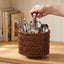 Wicker Cutlery Caddy with Handle, Handwoven Rattan Utensil Holder for Kitchen Counter, Organizer for Forks, Spoons & Knives -ZENG-091707
