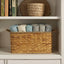 Rectangular hand-woven water hyacinth and seagrass basket with handles