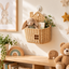 House Shaped Wicker Wall Hanging Basket with Chimney & Window, Handwoven Rattan Fall Decor Basket for Pumpkins, Dried Flowers & Harvest Display -ZENG-092002
