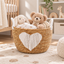 Natural Woven Round Storage Basket – Hand-Woven with White Heart & Tassel Accents – Ideal for Organizing Living Room, Bedroom, or Tabletops – ZENG-092011