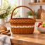 Brown Rattan Oval Woven Picnic Basket with Handles and White Trim, Classic Outdoor Tote for Camping, Shopping and Display -ZENG-091722