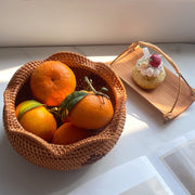 Decorative Woven Bowl Basket – Scalloped Edge Storage Basket for Fruit, Snacks, Keys & Home Decor-cc-091704
