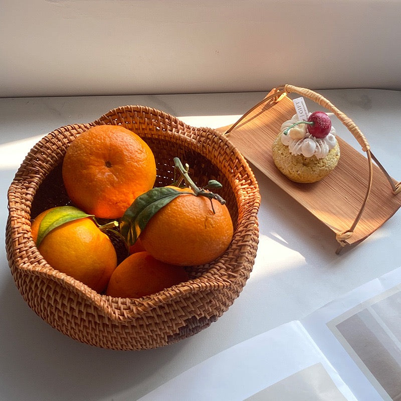 Decorative Woven Bowl Basket – Scalloped Edge Storage Basket for Fruit, Snacks, Keys & Home Decor-cc-091704