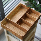 Handwoven Compartment Storage Organizer Tray – Rectangular Woven Drawer Organizer for Kitchen, Desk, Bathroom & Vanity-cc-091609