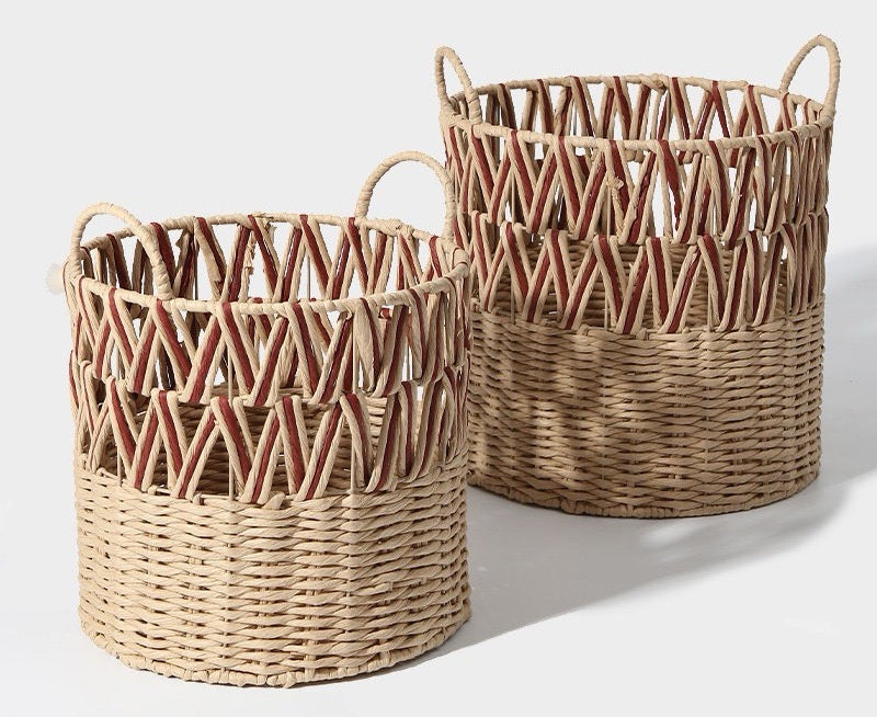 Large Woven Laundry Basket with Handles – Round Decorative Storage Hamper-cc-091720