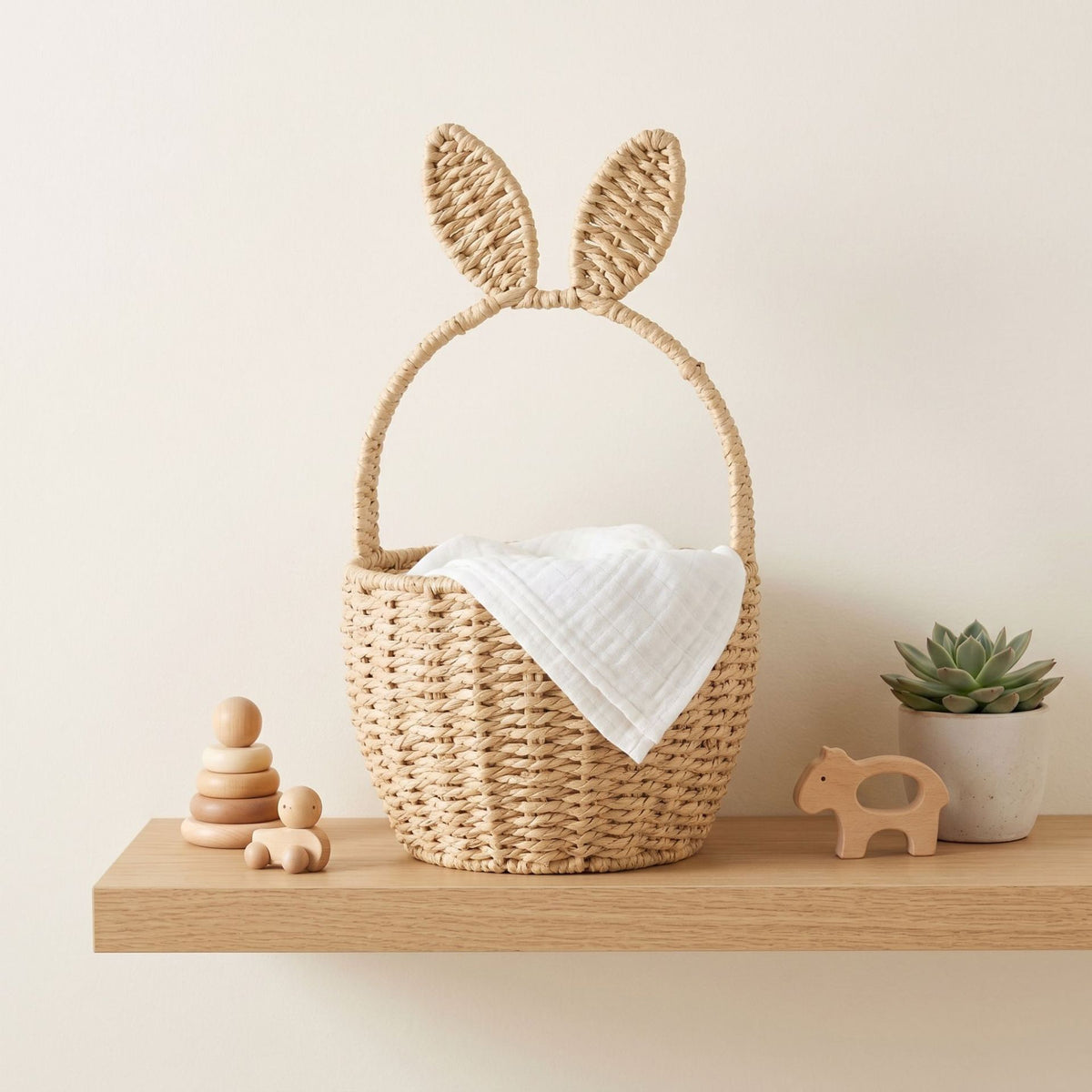 Woven Bunny Ear Easter Basket with Handle – Decorative Egg Hunt & Gift Basket for Kids-091621-cc