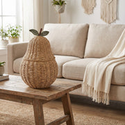 Pear Shaped Woven Storage Basket with Lid, Decorative Fruit Basket for Toys, Laundry & Home Organization-cc-091811