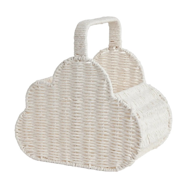 White Cloud Shaped Woven Storage Basket with Handle –Baby Clothes, Toys & Kids Room Decor-cc-091803