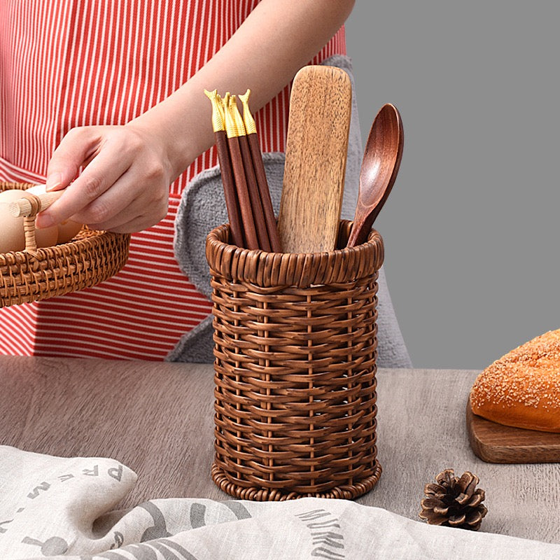 Woven Utensil Holder Basket – Kitchen Spoon, Chopstick & Cutlery Organizer-091603-cc