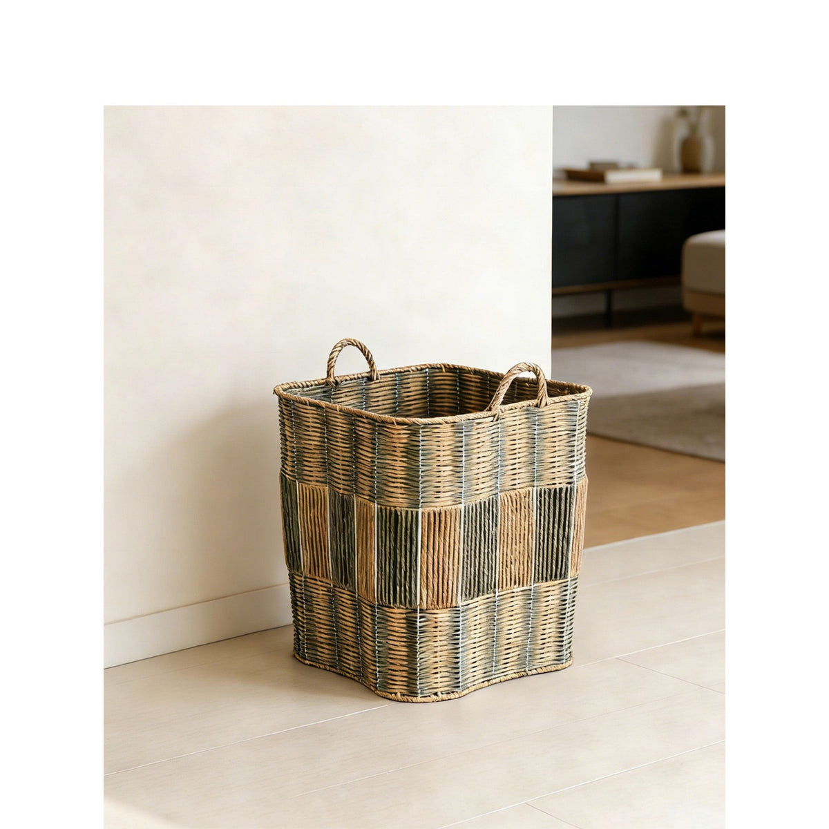 Woven Storage Basket with Handles – Large Decorative Laundry Hamper for Bedroom, Living Room & Home Organization-091625-cc