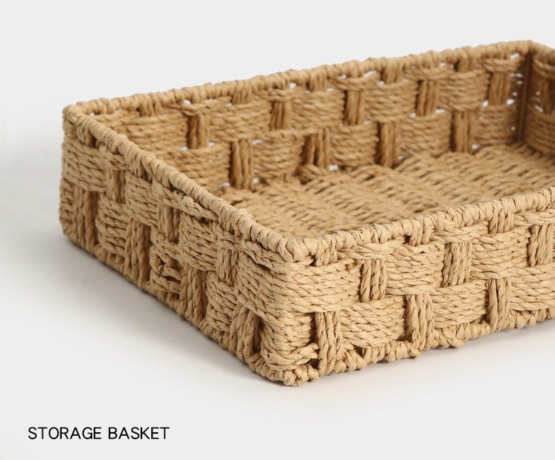Set of 2 Woven Storage Baskets, Rectangular Organizer Trays for Bathroom, Vanity, Desk & Shelf-cc-091801