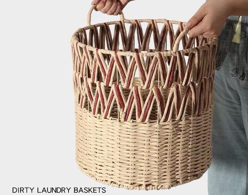 Large Woven Laundry Basket with Handles – Round Decorative Storage Hamper-cc-091720
