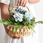 Handwoven Wicker Flower Basket with Tassel Trim & Single Handle, Round Woven Floral Arrangement Basket with Liner for Wedding, Gift & Home Decor -ZENG-091607