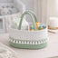 White & Green Woven Baby Storage Basket with Tassels & Dual Handles, Handmade Rattan Diaper Toy Organizer with Dividers for Nursery -ZENG-091816