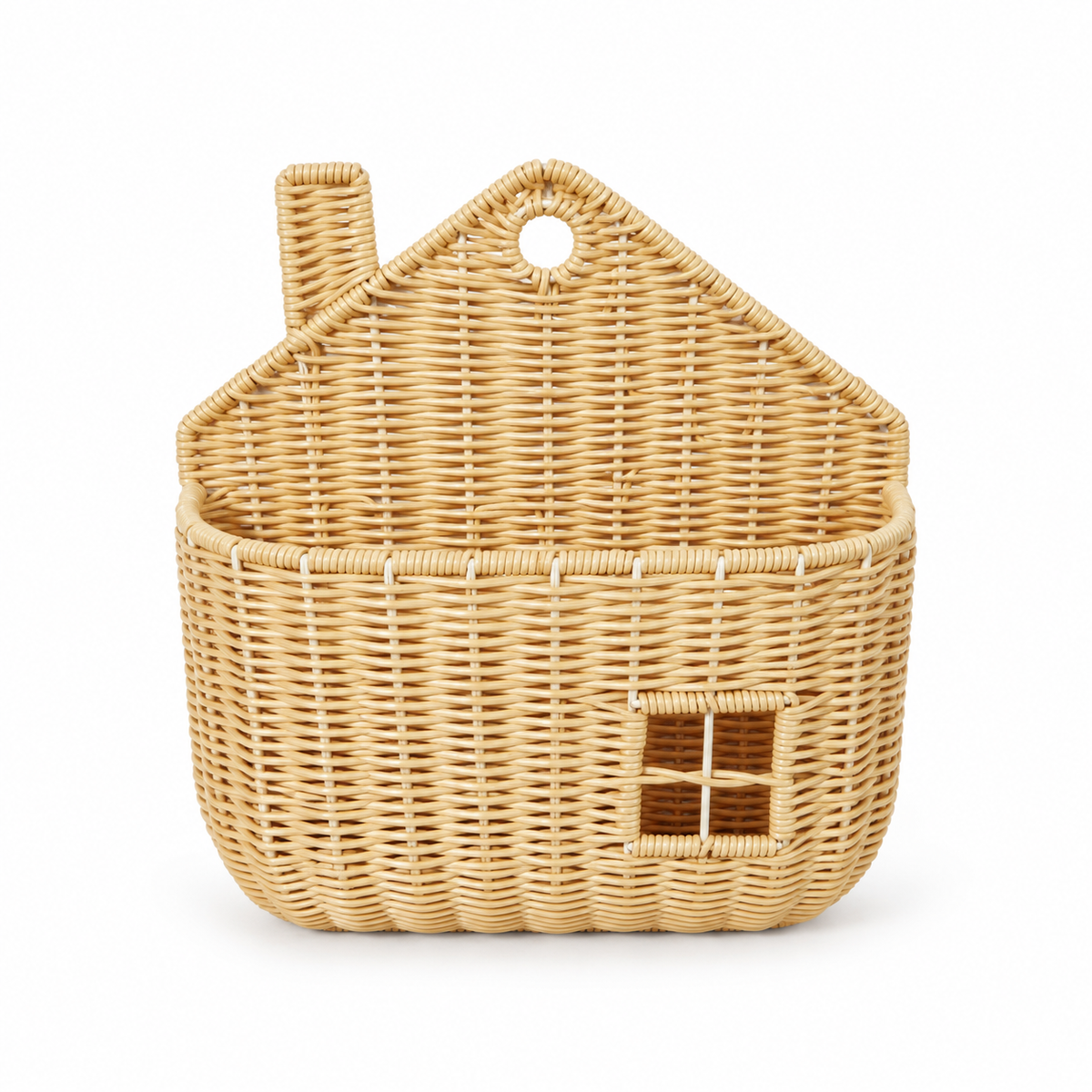 House Shaped Wicker Wall Hanging Basket with Chimney & Window, Handwoven Rattan Fall Decor Basket for Pumpkins, Dried Flowers & Harvest Display -ZENG-092002