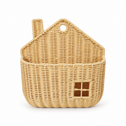 House Shaped Wicker Wall Hanging Basket with Chimney & Window, Handwoven Rattan Fall Decor Basket for Pumpkins, Dried Flowers & Harvest Display -ZENG-092002