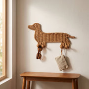 Dachshund Shaped Wicker Wall Hook with Wooden Ball Feet, Handmade Rattan Coat Hat Hanger with Pegs, Cute Dog Decor for Entryway & Kids Room -ZENG-091712