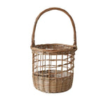 Handwoven Open Weave Wicker Flower Basket with Tall Curved Handle, Cylindrical Woven Floral Container for Wedding Arrangement, Home Table Decor & Gift Basket -ZENG-091610