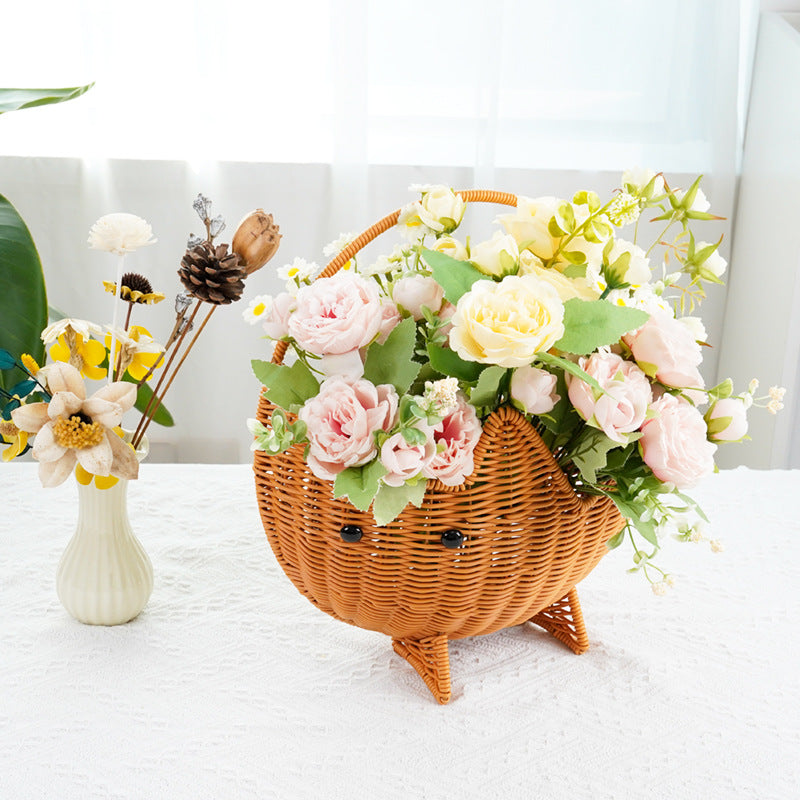 Cute Cat Shaped Woven Storage Basket with Handle & Tripod Base, Cartoon Handwoven Basket for Bread, Fruit, Snack & Tabletop Home Decor -ZENG-091611