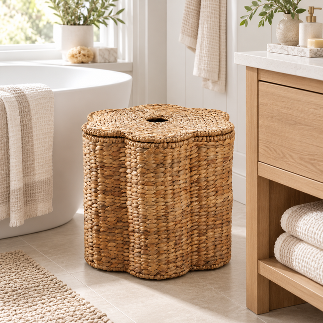Twin Linked Woven Storage Basket with Lid, Handwoven Seagrass Blanket Organizer with Cover for Living Room, Bedroom & Nursery -ZENG-091713 Main Image
