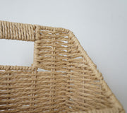 Wall Mounted Woven Straw House Storage Basket Handmade Rattan Wall Organizer with Wooden Handle and Lattice Window Design, Rustic Farmhouse Decorative Wall Hanging Shelf for Keys, Mail, Small Plants -cc-092007