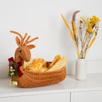 Christmas Reindeer Shaped Woven Basket with Red Bow, Pinecone & Bell Decor, Holiday Wicker Candy Snack Fruit Basket for Table Decor & Gift -ZENG-091612