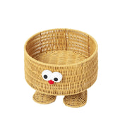 Cute Cartoon Eyes Round Woven Storage Basket with Feet, Handwoven Wicker Organizer Bin for Kids Toys, Snacks & Tabletop Home Decor -ZENG-091613