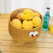 Cute Cartoon Eyes Round Woven Storage Basket with Feet, Handwoven Wicker Organizer Bin for Kids Toys, Snacks & Tabletop Home Decor -ZENG-091613