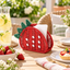 Strawberry Shaped Woven Tissue Box Cover with Green Leaf Top, Handmade Red Rattan Napkin Holder with White Dots for Table & Kitchen Decor -ZENG-092006
