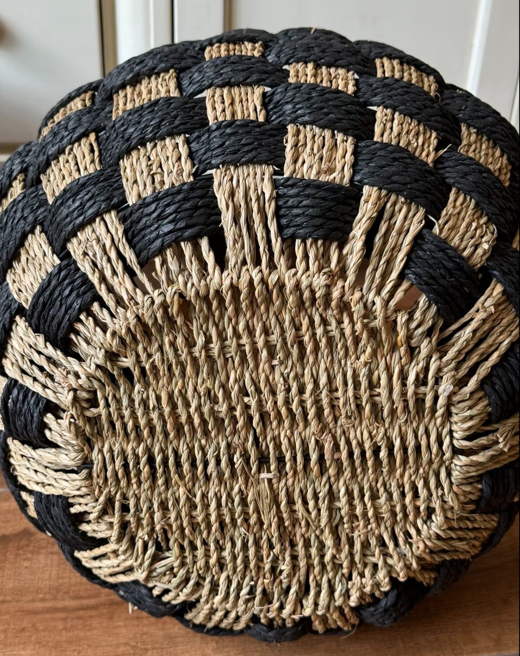 Black & Natural Woven Storage Basket Set with Handles – Decorative Floor Organizer for Living Room, Bedroom & Home-091618-cc