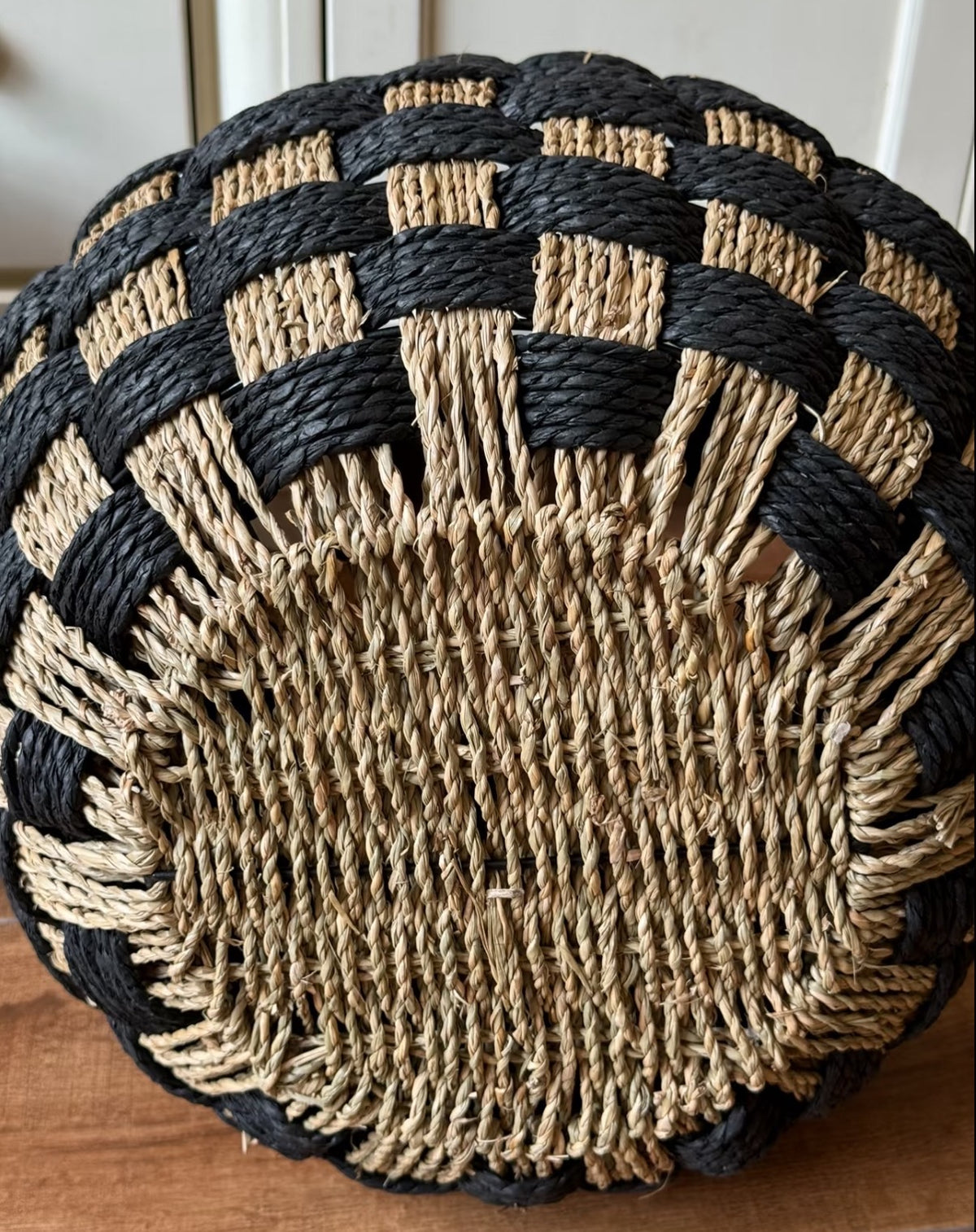 Black & Natural Woven Storage Basket Set with Handles – Decorative Floor Organizer for Living Room, Bedroom & Home-091618-cc