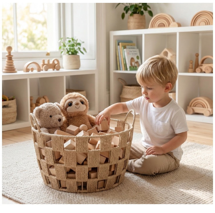 3-Piece Woven Storage Basket Set with Handles – Decorative Toy & Home Organizer Baskets-cc-091719