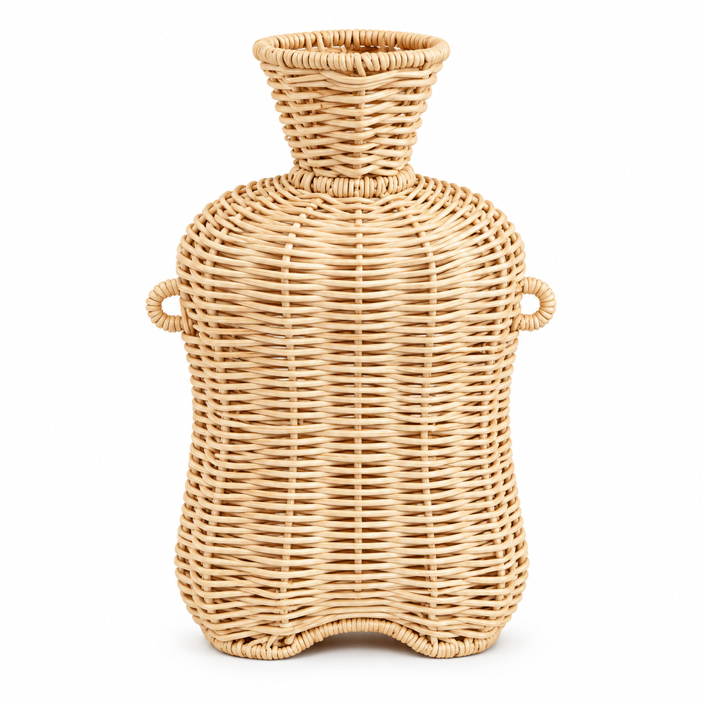 Handwoven Wicker Vase with Double Ears, Natural Rattan Flower Vase with Side Handles for Faux Bouquets, Roses & Farmhouse Table Decor -ZENG-092008
