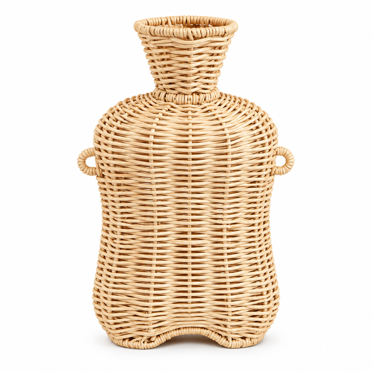 Handwoven Wicker Vase with Double Ears, Natural Rattan Flower Vase with Side Handles for Faux Bouquets, Roses & Farmhouse Table Decor -ZENG-092008