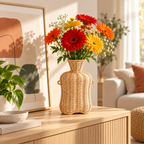 Handwoven Wicker Vase with Double Ears, Natural Rattan Flower Vase with Side Handles for Faux Bouquets, Roses & Farmhouse Table Decor -ZENG-092008