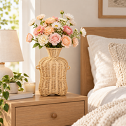 Handwoven Wicker Vase with Double Ears, Natural Rattan Flower Vase with Side Handles for Faux Bouquets, Roses & Farmhouse Table Decor -ZENG-092008