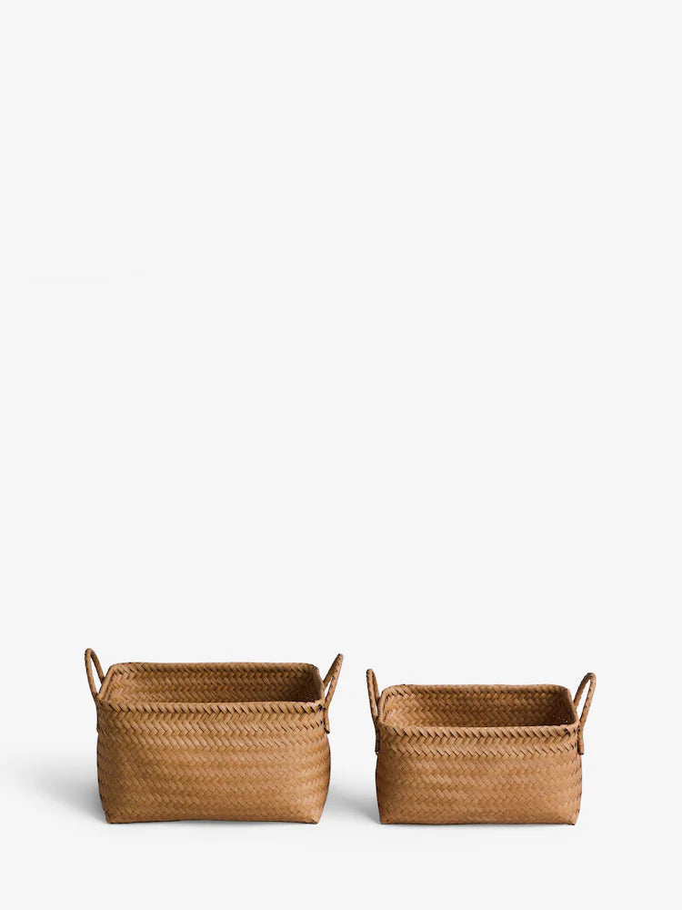 Natural-Look Plastic Wicker Storage Baskets (Set of 2)