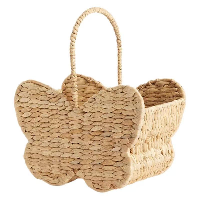 Butterfly Shaped Woven Straw Basket with Handles, Handmade Grass Woven Gift Basket for Easter Eggs, Chocolate Candy & Holiday Gift Giving -ZENG-091615