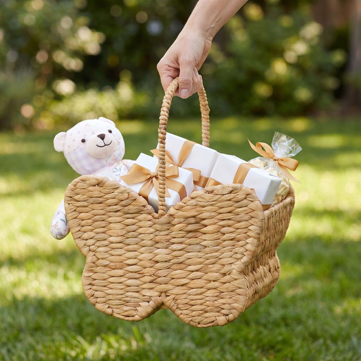 Butterfly Shaped Woven Straw Basket with Handles, Handmade Grass Woven Gift Basket for Easter Eggs, Chocolate Candy & Holiday Gift Giving -ZENG-091615