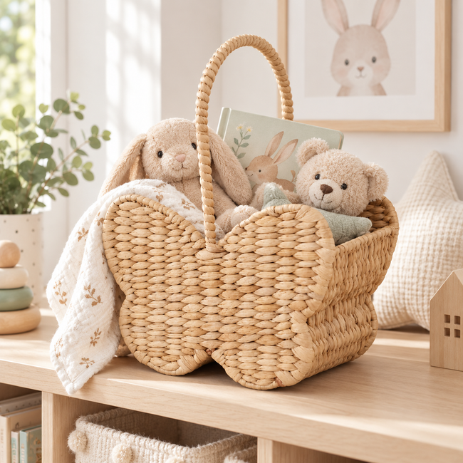 Butterfly Shaped Woven Straw Basket with Handles, Handmade Grass Woven Gift Basket for Easter Eggs, Chocolate Candy & Holiday Gift Giving -ZENG-091615 Hover Image