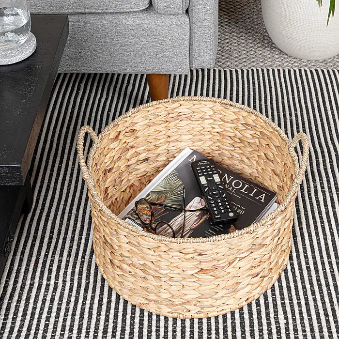 Household Essentials Round Handwoven Water Hyacinth and Seagrass Basket with