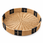 Round Woven Tray with Black Band Trim, Handwoven Seagrass Serving Tray for Coffee Table, Kitchen Counter & Entryway Vanity Decor -ZENG-092401