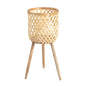 Woven Plant Stand with Tripod Wooden Legs, Handwoven Open Weave Rattan Flower Pot Holder for Indoor Plants, Boho Home Decor -ZENG-091701