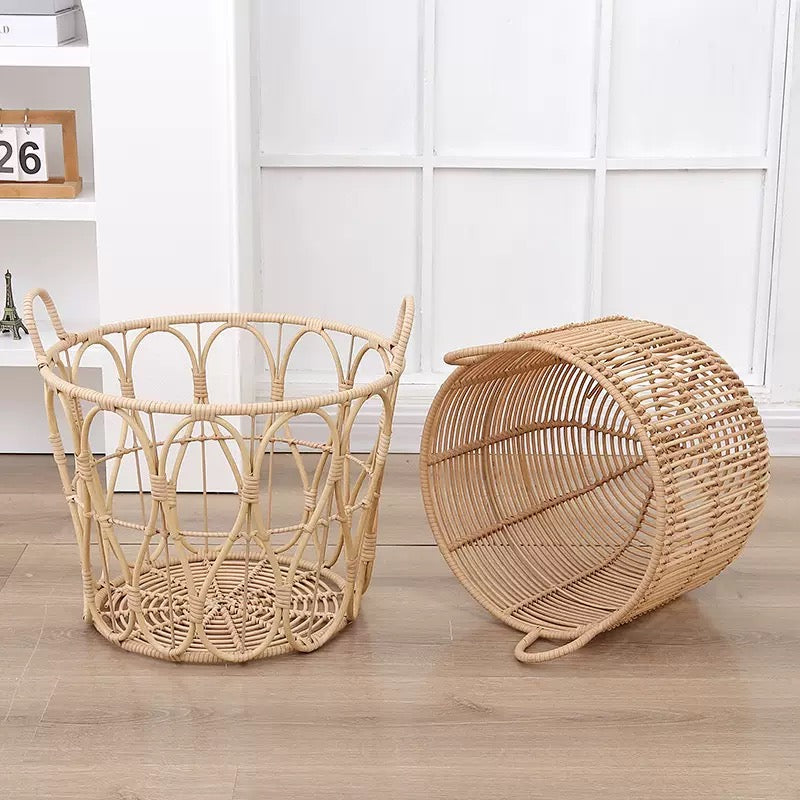 Woven Rattan Storage Basket with Handles – Large Laundry, Blanket & Toy Organizer-091601-cc