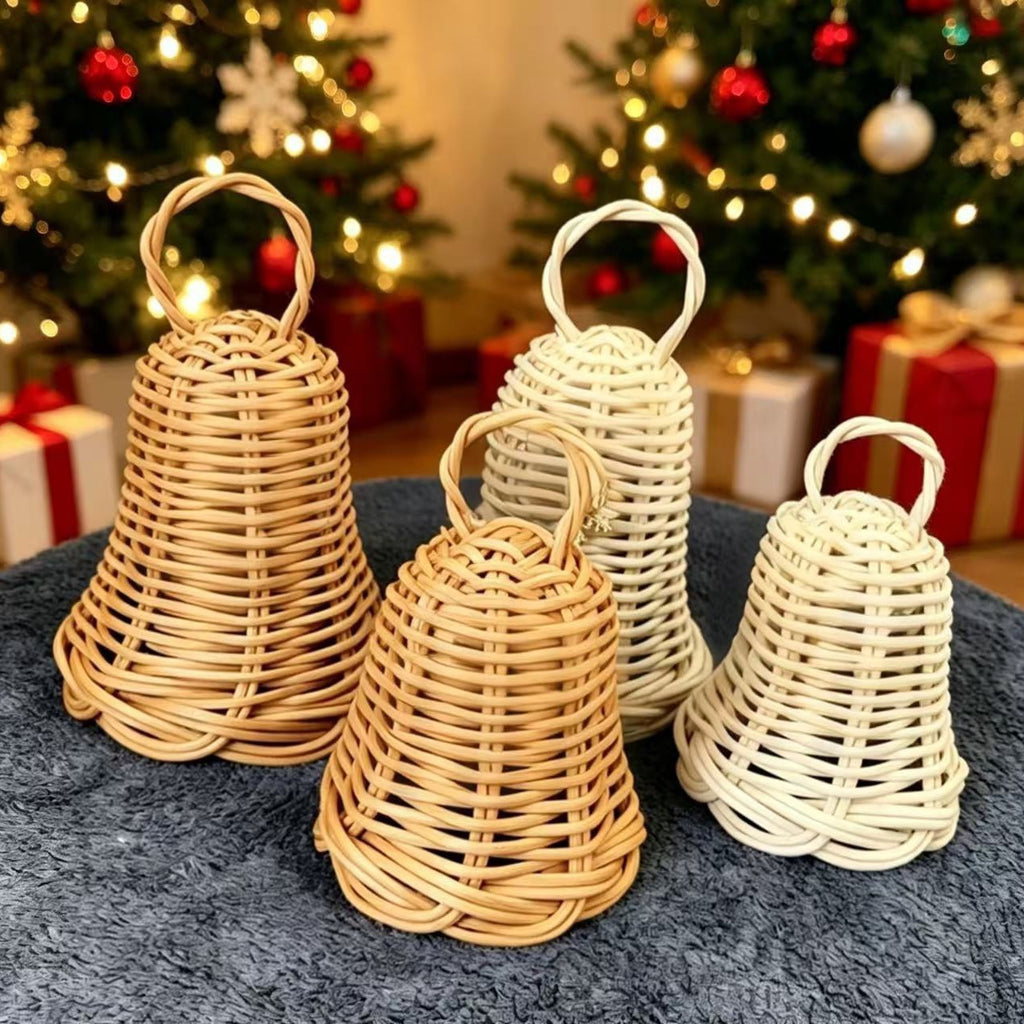 Natural Rattan Christmas Bell Ornament – Handwoven Hanging Holiday Decoration for Tree, Door & Home Decor-cc-091708