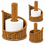 Wicker Toilet Paper Holder with Stand, Handwoven Rattan Paper Roll Storage with Center Pole for Bathroom, Bedroom & Farmhouse Decor -ZENG-092010