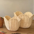 Flower Petal Woven Storage Basket, Decorative Wicker Organizer for Toys, Clothes, Books & Nursery Room-cc-091810