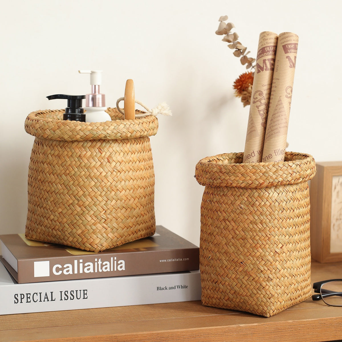 Woven Utensil Holder Basket – Kitchen Counter Organizer for Cooking Tools, Towels & Home Storage-091612-cc