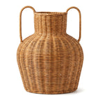 Handwoven Wicker Vase with Double Handles, Natural Rattan Flower Pot Holder for Pampas Grass, Dried Flowers & Boho Wabi-sabi Home Decor -ZENG-091617